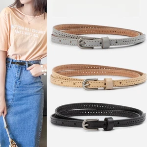 Women Design Real Leather Skinny Belts Causal Jeans Classical Buckle Waistband - Picture 1 of 24