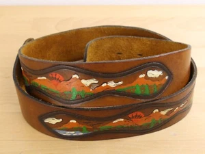 Vtg TexTan Hand Painted Leather Belt Size 36 Retro Vintage Hippy Cowhide 1970s - Picture 1 of 11