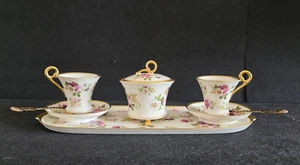 Keramik Blumen Set mit 2 Tassen 1 Zuckerdose und Tablett Made in Germany - Bild 1 von 9