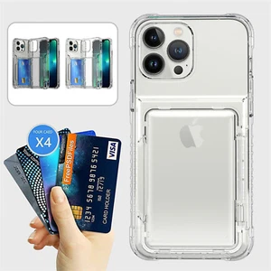 For iPhone 15 Pro Max 14 13 12 11 Crystal Clear Card Holder Shockproof Slim Case - Photo 1 sur 17
