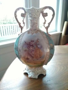 Victorian Austria Coburg Mark Glazed Gild Porcelain Double Handled Vase Stahl - Picture 1 of 12