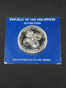 1976 Philippines 50 Piso Boards of Governors Meeting Silver Crown Proof Km 215 - Picture 1 of 4