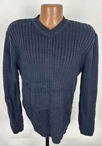 Suéter Vintage ESTRUCTURA Acanalado Cuello en V XL Calce Ajustado Azul Marino Oscuro Años 90 Y2K Papá - Imagen 1 de 15