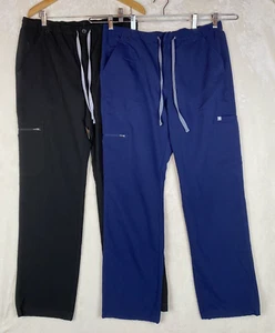 Figs Bundle Cairo Cargo Scrub Pants Mens Large 1 Navy 1 Black Zip Fly Medical - Picture 1 of 24