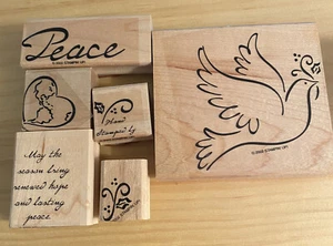 Stampin’ Up! “PEACE” Rubber mounted stamps 6 Piece SET 2002 Christmas - Picture 1 of 20