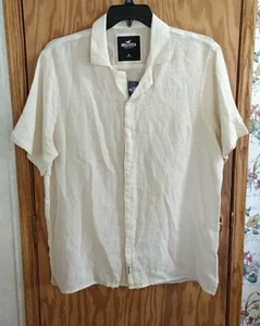 Hollister Mens Size XL Cream Textured Knit Button front Shirt cotton linen New - Picture 1 of 13