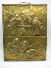 Brass Birds Sparrows Paper Holder Wall hanging France Vintage 1920s Repousse