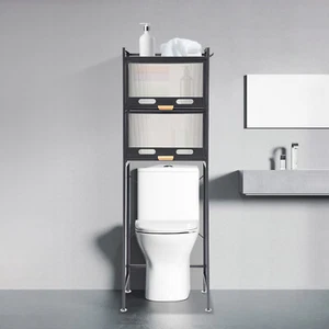 Over The Toilet Cabinet 2 Acrylic Doors Bathroom Storage Organizer W/ 4 Hooks - Picture 1 of 15