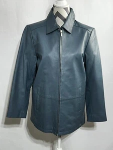 Excelled leather jacket Women M Blue Full Zip excellent condition Business Cas - Picture 1 of 12