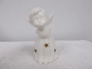 Estatuilla de porcelana de Navidad vintage de ángel beso blanco estrellas doradas - Imagen 1 de 6