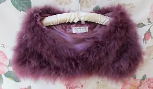 Grape Purple FEATHER Bridal Jacket Shawl STOLE 8/10/12 Joan Lee £95 Worn Once - Picture 1 of 15