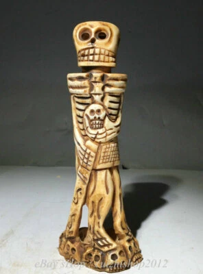 7" Collect Old China Hand Engraving Skull human skeleton God Statue - Image 1 of 4