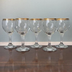 Valencia Hand Decorated 24k Gold Double Rim 5 3/4" Wine/Cordial Glasses Set of 5 - Picture 1 of 11