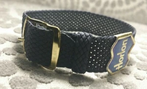 Horlon 16mm Woven Watch Band/Strap, Black w Gold Buckle, Dutch Made, M0NI-M003 - Picture 1 of 4