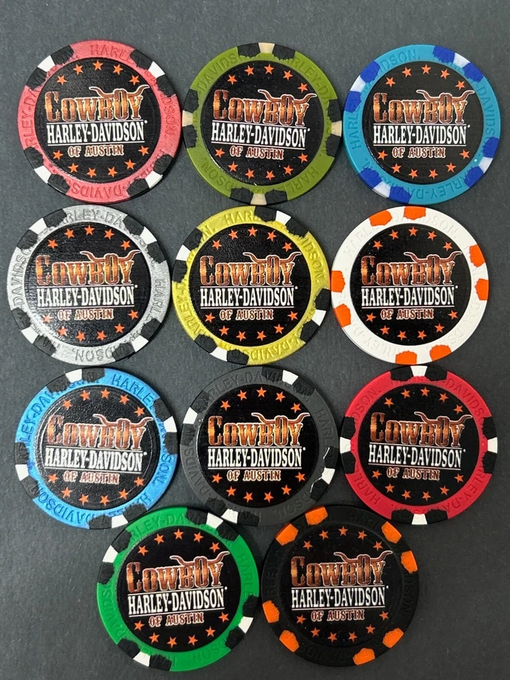Fichas de póker Harley Davidson de impresión ancha de Cowboy HD en Austin, TX (elige 1) Foto 1 de 1