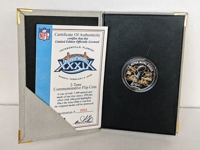 Highland Mint Official Game Coin Super Bowl XXXIX 39 .999 Silver 1oz Coin 2 Tone - Image 1 of 4
