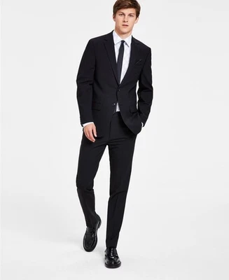 $600 BRAND NEW BAR III Mens 38S Solid Black Slim Fit 2 Piece Suit W/ Pants 29x29 - Image 1 of 4