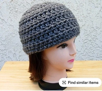 EUC Gray Hat Beanie Acrylic Hand Crocheted Winter - Image 1 of 4
