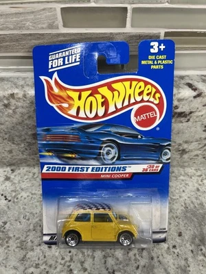 Hot Wheels 2000 First Edition Mini Cooper #90 Yellow Checkered Roof - Image 1 of 4