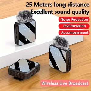 3 in 1 Microphone for iPhone/Android/Camera, Wireless Lavalier Black-3in1 2PCS - Picture 1 of 11