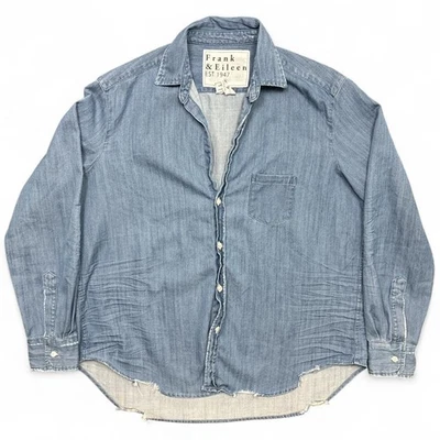 Frank & Eileen Eileen Shirt Womens Small Distressed Famous Denim Chambray Blue - Image 1 of 4