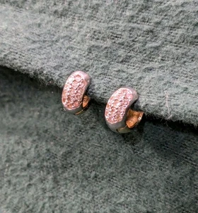 Orecchini Huggie Pr Of 14K & Pave Diamanti Cerchio 3/4" 1/4" Attraverso 1/2" Altezza - Foto 1 di 5