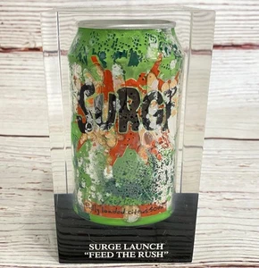 RARE 1996 Surge Soda Launch Can Lucite Encased “Feed The Rush” Paperweight - Picture 1 of 7