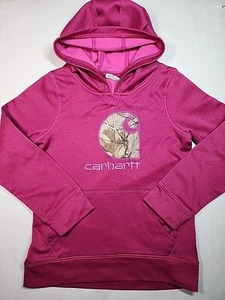 Carhartt Hoodie Sweatshirt Youth Girls 8 Small Pink Pullover Hooded Sweater - Picture 1 of 18