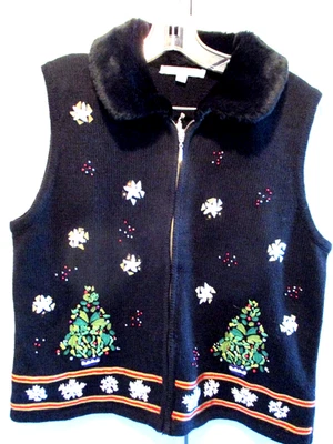 Colete suéter feminino Mercer Street Studio frisado Natal com colarinho de pele sintética PL - Imagem 1 de 4