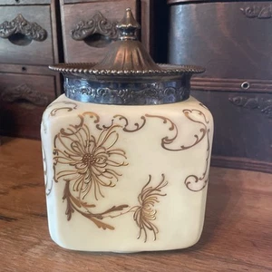 MT. WASHINGTON ART GLASS CRACKER JAR Custard Glass? With Gold Painted Florals - Picture 1 of 11