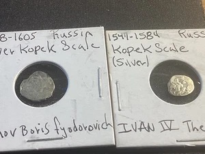 1598-1605 UND 1547-1584 Russisches Reich Boris Godunow Silber Kopeke # 35 - Bild 1 von 3
