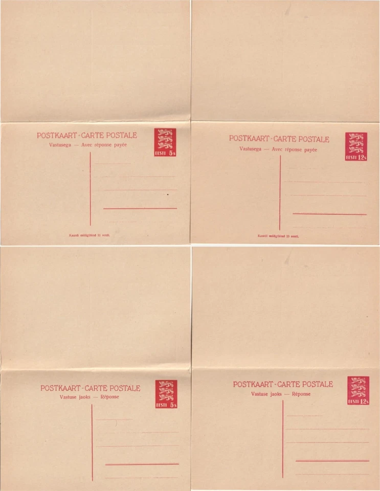 Estonia 5c + 5c 12c + 12c Lion Post Card Reply Stationery SPECIMEN 1928 - Image 1 of 1