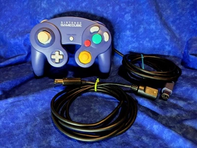 Official Nintendo Gamecube Controller Purple Indigo DOL-003 and Cable Extension - Image 1 of 2