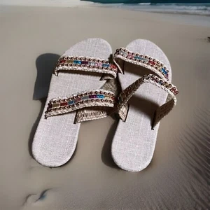 Ladies Multi Colored Beaded Sandals Size 6 BRAND NEW - Picture 1 of 4