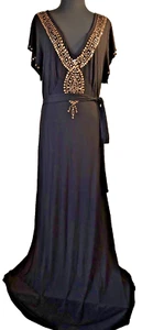 Monroe & Main Woman Maxi Black Jersey Flowy Dress Size 1X Brass Metallic Accents - Picture 1 of 14
