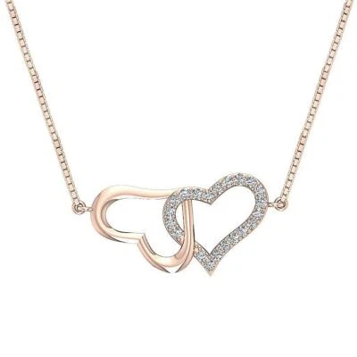 Conjunto de pavé de diamantes naturales I1 G 0,45 quilates collar colgante de doble corazón oro rosa Foto 1 de 4