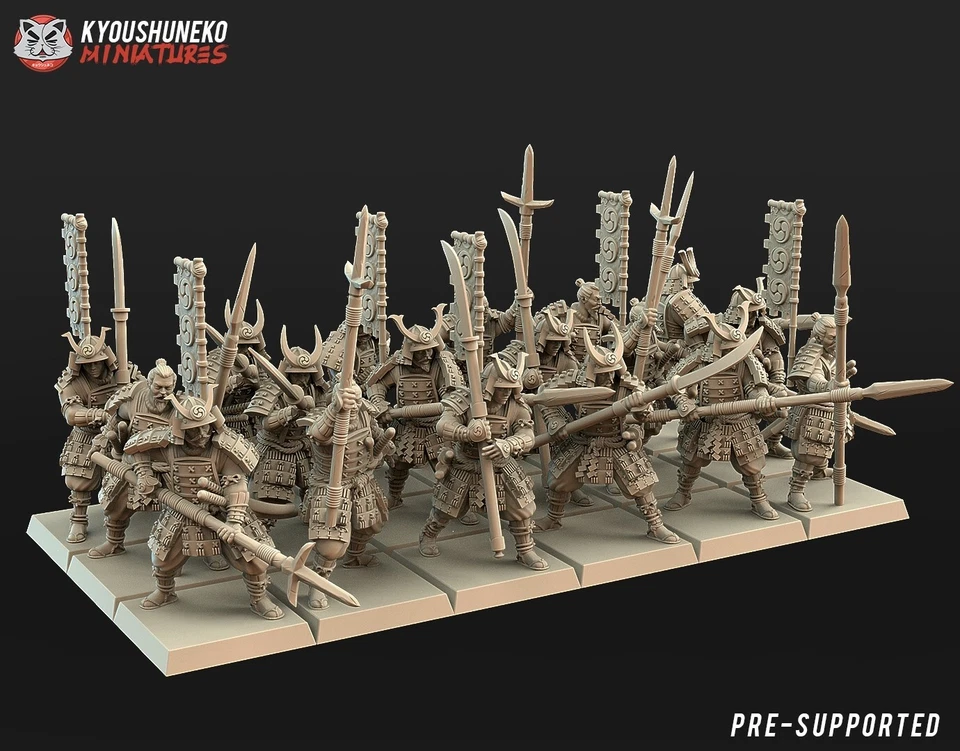 Japanese Samurai Spearmen Unit, Kyoushuneko, Wargames Feudal Warrior Miniature