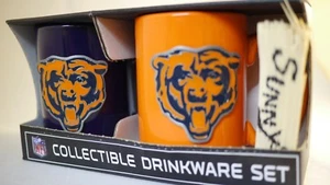 Chicago Bears 15 oz. Orange Blue Ceramic Mug with Metal Logo Emblem Pair TWO 🔴 - Foto 1 di 7