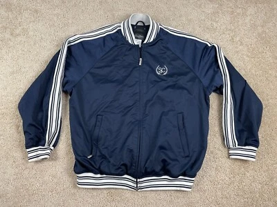 Chaqueta deportiva Sean John para hombre XL bolsillos con cremallera completa bordada SJC a rayas azul Foto 1 de 4