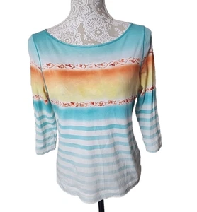 Lauren Ralph Lauren Top Sunwashed Sunset Turquoise Coastal Nautical Women's XS - Picture 1 of 7