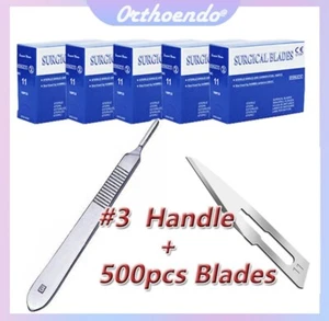 500 Sterile Surgical Blades #11 With FREE Scalpel Knife Handle #3 Dental Medical - Picture 1 of 3