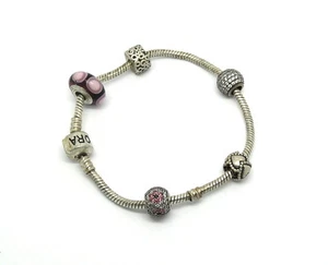 PANDORA Sterling Silver Bracelet HEART DIAMONIQUE CZ FLOWER Slide 5 Charm ALE - Picture 1 of 5