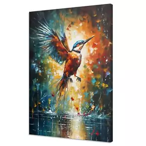 Colourful Kingfisher Bird Painting Style Modern Framed Canvas Print Wall Art - Picture 1 of 7