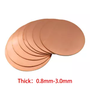 Solid Pure Copper Discs Blanks Round Plate Metal Sheet Thick 0.8~3mm Ø50mm~200mm - Picture 1 of 5
