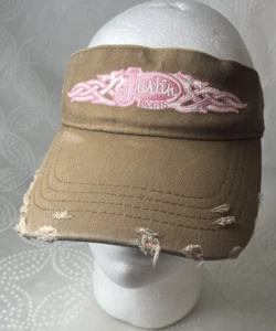 Justin Botas Marrón/Rosa Bordado Visera Sombrero Gorra Ajustable Envejecido - Imagen 1 de 6