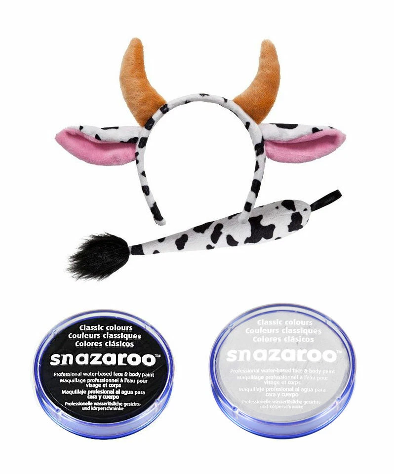 Cow Paint Set Ears, Tail & Black & White Christmas Nativity Animal Fancy Dress - Image 1 of 1