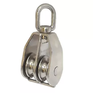 Polea DOBLE de acero inoxidable de 1 1/4" con ojo giratorio 500 lb cuerda WLL tamaño 5/16" - Imagen 1 de 4