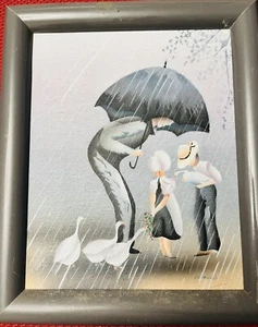 Niños Amish bajo la lluvia con gansos - Imagen 1 de 6