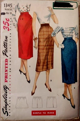 Vtg. Years 1940's Simplicity #1345 Junior Misses & Misses Skirt Waist 24 Hip 33 - Image 1 of 4