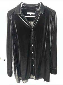 Camisa Top Foxcroft Manga Larga Terciopelo Negro Relajada Abotonada Talla 8 - Imagen 1 de 8